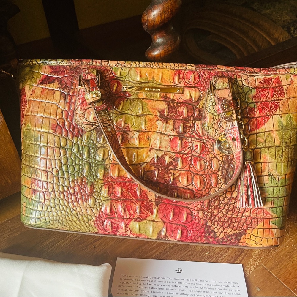 VIVID BRAHMIN MINI ASHER FALL FOLIAGE CROC EMBOSSED LEATHER MELBOURNE!